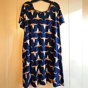 Jody California Navy Dress with Steer Skulls and Flowers - Size XL
